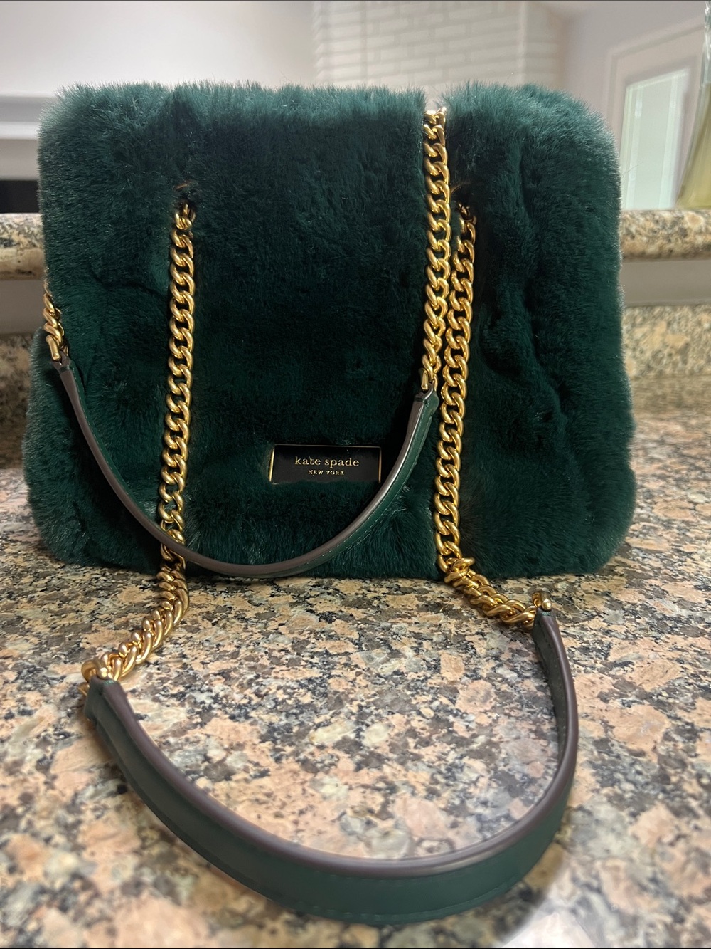 Green fluffy Kate Spade bucket like purse